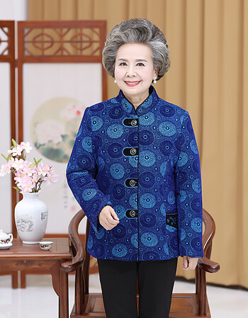 老年人冬装女加绒外套妈妈70-80岁中老年老太太棉袄奶奶冬棉衣服 蓝色