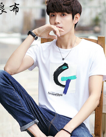 夏季上衣服男士圆领半袖t恤潮流修身打底衫韩版宽松短袖体恤 白色 l