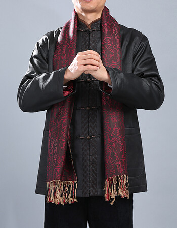 百福龙香云纱男士唐装秋冬外套 高端刺绣中老年爸爸中式棉衣 深咖 44