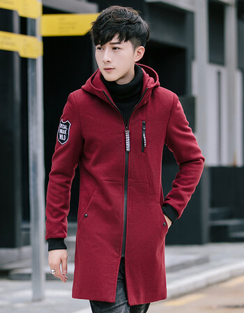 风衣男韩版中长款2017冬季新款男士修身妮子大衣帅气加绒加厚外套