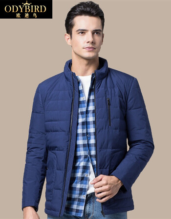 品牌男装羽绒服男立领保暖 2017新款纯色休闲青年防寒外套 蓝色 180