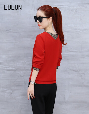港风t恤长袖女装2018初春季新款韩版修身纯色打底衫百搭上衣服潮 红色