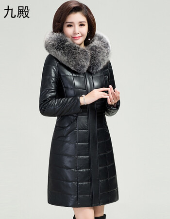 新款中老年女装皮棉服女中长款冬季妈妈皮衣外套棉衣加厚大码毛领