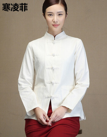 寒凌菲中山装女中国风复古长袖中式唐装青年装棉麻马褂开衫外套旗袍