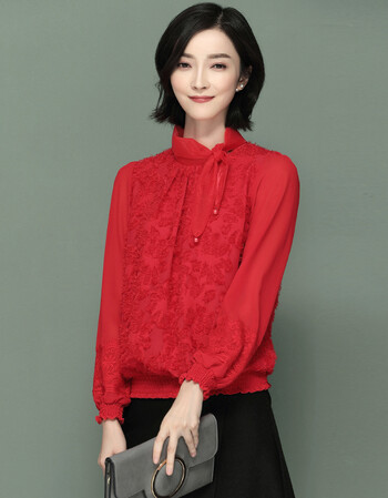 衫女春长袖2018新款女装春装打底衫韩版立领小衫百搭女士上衣 红色