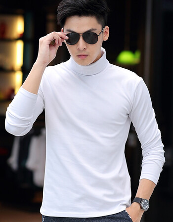 秋冬季男装韩版修身高领长袖t恤 加厚纯色男士修身高领打底衫纯棉