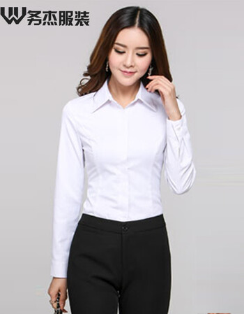 务杰 女衬衫长袖2016春秋装女士衬衣职业装新款女装套装工作服女式面试服上衣 白色衬衫+黑色西裤 S