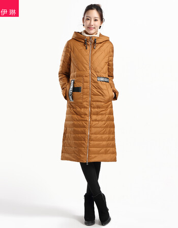 圣泉伊琳2017冬季新款女装韩版羽绒服纯色连帽中长款上衣保暖外套女