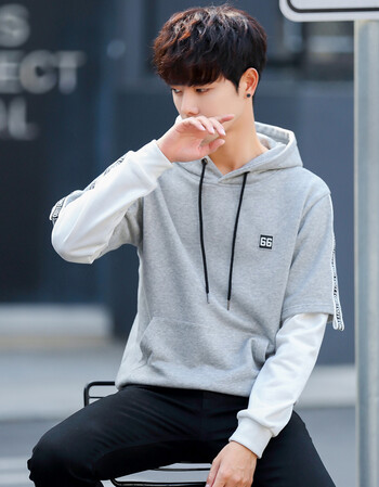 2018男装新款青少年外套男韩版潮流帅气袖套头卫衣文艺风学生上衣