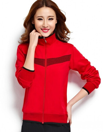 2018春秋新款运动套装男中老年运动服女休闲大码长袖运动装 女士红色