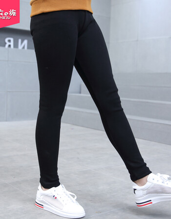 女大童加绒打底裤女童12-15岁加厚保暖外穿10小学生冬季弹力长裤 黑色