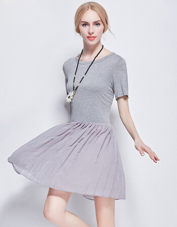 朵以天使秋季新款莫代尔大码女装宽松雪纺短袖百褶连衣裙osnsn-3630dy