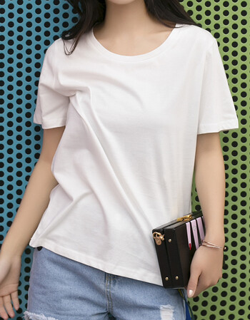 女装 t恤 尼斯鹰 学生夏季纯白色短袖女生圆领宽松纯棉纯色打底衫百搭