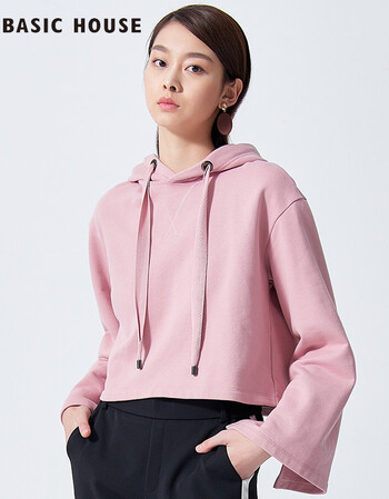 basic house/百家好2018春卫衣 连帽街头字母上衣休闲女 粉色 150/xxs