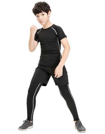 儿童运动紧身衣套装男长袖健身服春秋篮球足球训练小孩打底衣cmz 黑