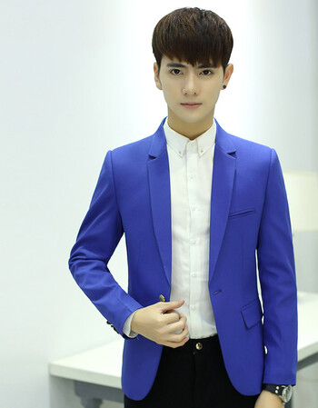 薄款西服青年韩版修身上衣发型师休闲小西装男帅气外套 1602宝蓝色 l