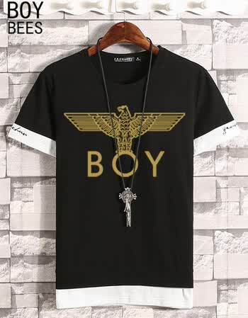 潮牌2018夏季t恤boy街头短袖男烫金老鹰休闲百搭短袖套装男 黑色金标