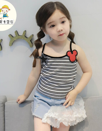 女童吊带女宝宝童装小童2018夏装条纹儿童上衣小女孩夏季打底背心