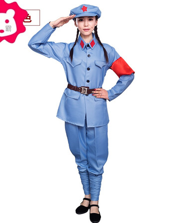 儿童小红军演出服装闪闪红星幼学生八路军舞蹈衣服军装 天蓝色红军
