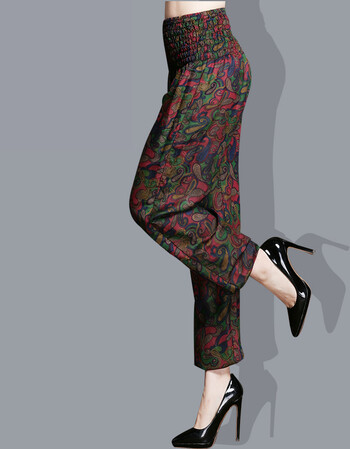 2018夏季夏显瘦香云纱大码高腰桑蚕丝女裤哈伦裤重磅裤子长裤 红绿