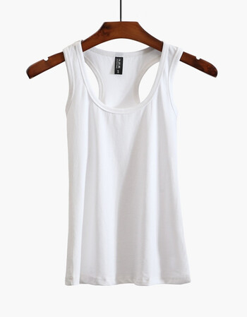 棉质白色修身工字背心上衣大码运动吊带外穿紧身无袖t恤打底衫女 白色