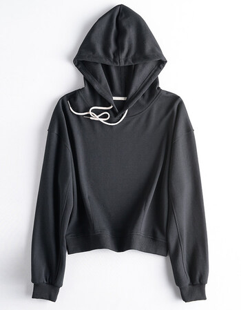 2018新款短款连帽卫衣女夏春季bf风薄款帽衫潮学生宽松 黑色光板 l