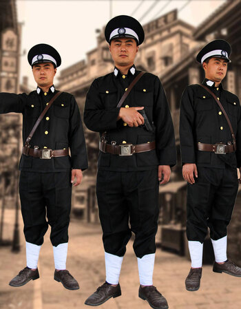二狗子汉奸黑色民国警察巡捕房伪军服装国民党男军官表演出服 黑色