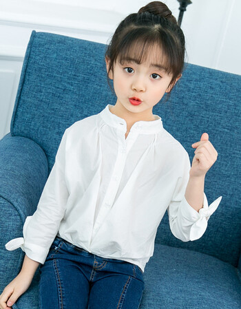 阿坡饵6女童条纹衬衫2018春装新款8中大童上衣服412岁女孩白色衬衣