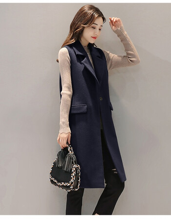 怡品堂2018春装款时尚毛呢马甲女中长款韩版休闲百搭无袖呢子马夹外套