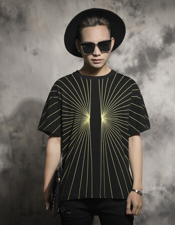 男士宽松短袖t恤 gd权志龙鹿晗同款上衣韩国夏季个性条纹dj夜店男装潮