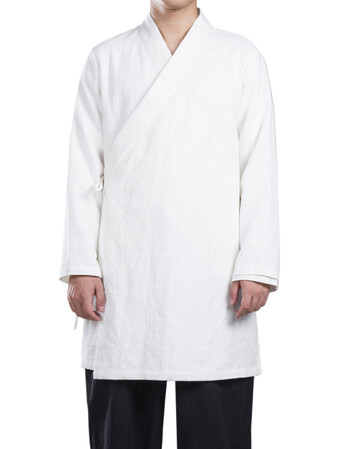 男士中国风亚麻汉服外套男复古长款休闲禅修居士服茶服男僧衣 白色 xl