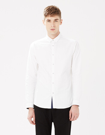 热mecity春装新款男款牛津纺面料长袖衬衫524222 白色组 165/88a