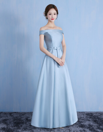 服长款姐妹裙2018新款夏季伴娘团礼服姐妹服宴会晚礼服女 蓝色一字肩