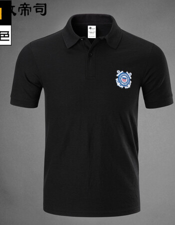 公安服战术polo衫翻领印花t恤男短袖印花t恤美军海岸警卫队图案 黑色