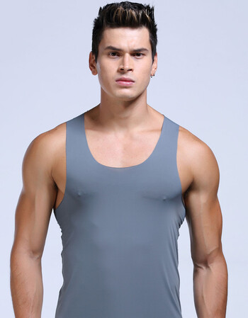 男士冰丝背心男纯色款夏季一片式无痕吊带男土背心夏天修身型 灰色 l