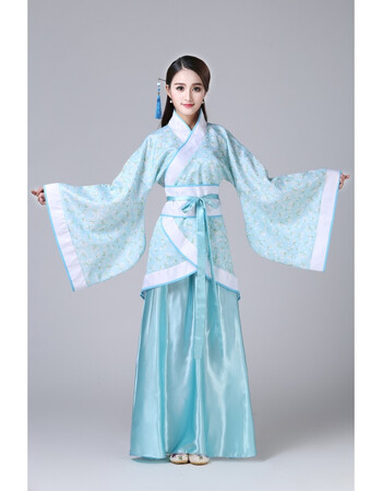 仙女装美公主演出服装古代修身显瘦百搭春夏秋冬新款 蓝小花蓝色裙子