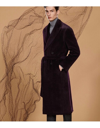 呢子大衣中长款毛呢外套秋冬新款男士修身外套双排扣大衣潮 鱼子酱色