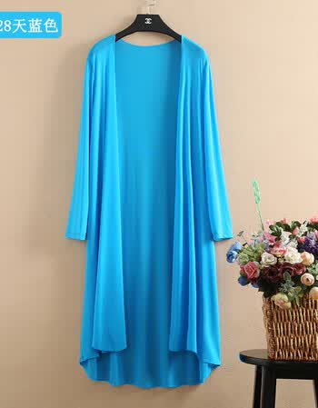中老年女装薄纱开衫外搭中长款防晒衣大码长袖空调衫披肩外套 天蓝色