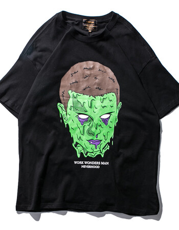 韩版休闲男女嘻哈半袖衫 2018春夏新款纯棉宽松短袖t恤潮 黑色 m