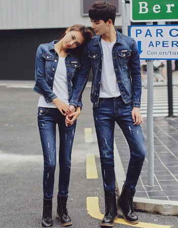 春秋季情侣装牛仔裤男青少年修身型弹力小脚裤韩版潮流新款长裤子 811