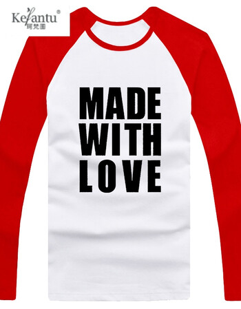 珂梵图男装大码带英文made字母印花长袖t恤 纯棉肥仔衣服 中学生体