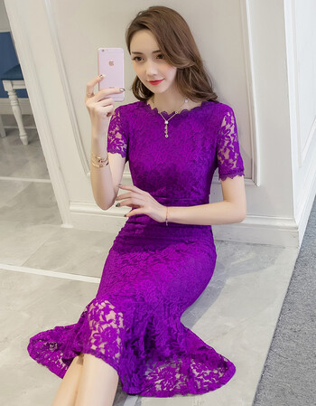 夏尔维纳秋冬包臀黑色长袖蕾丝连衣裙春装2018新款女装修身性感鱼尾裙