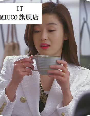 it miuco 来自星星的你全智贤同款欧美白色西装外套加黑色千鸟格鱼尾