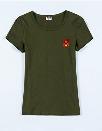 军装水兵舞服装迷彩服演出服纯t棉t恤女圆领上衣短袖大码女装 军绿色