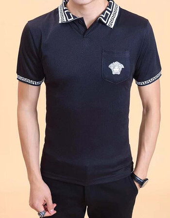 versace portrait范思哲人像男装刺绣短袖polo衫男2018夏季新款休闲