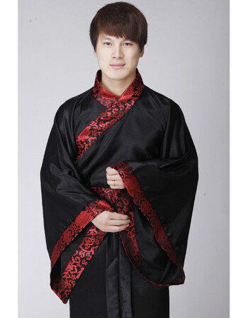 男汉服侠客书生古代唐装女话剧影视演出服影楼拍照毕业班服 黑色红边