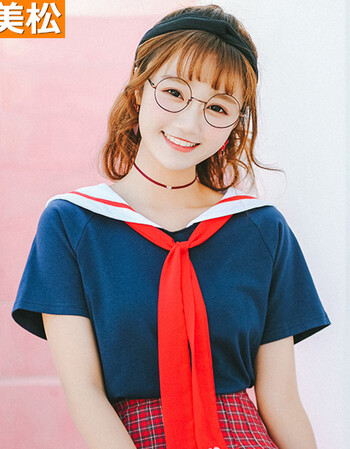 阿美松 海军水手服短袖t恤女初高中学生夏季2018新款韩版宽松学院风