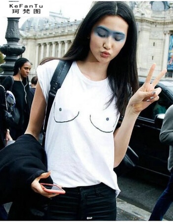 珂梵图2018新品恶搞t恤奶t咪咪图案全棉白色t恤新品 白色 l