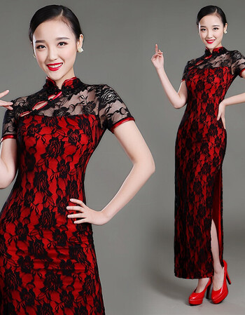 夜上海滩复古改良修身舞蹈旗袍蕾丝长款高开叉