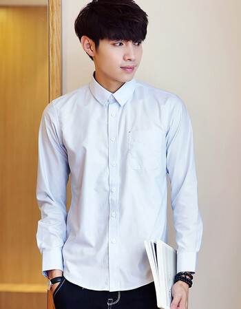 春季新款男士白衬衫男长袖修身韩版潮流帅气百搭衬衣职业工装村衫 天